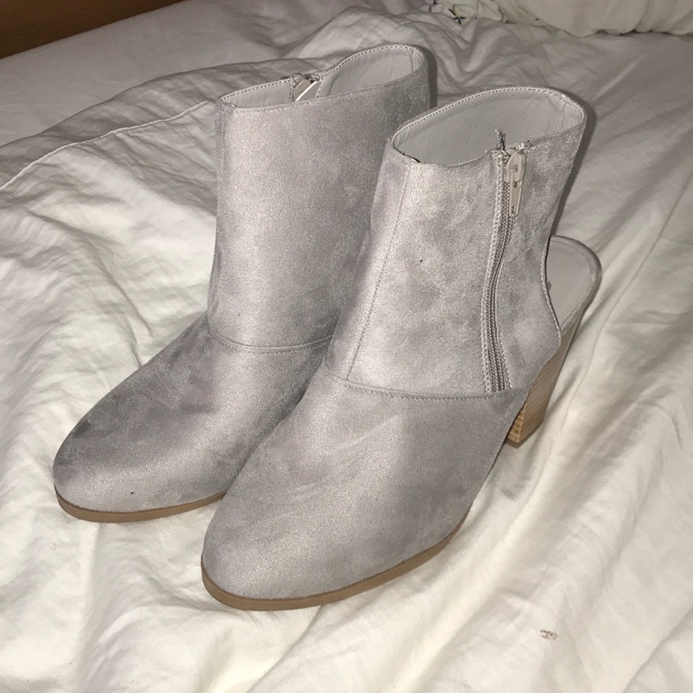 Grey suede cut out booties